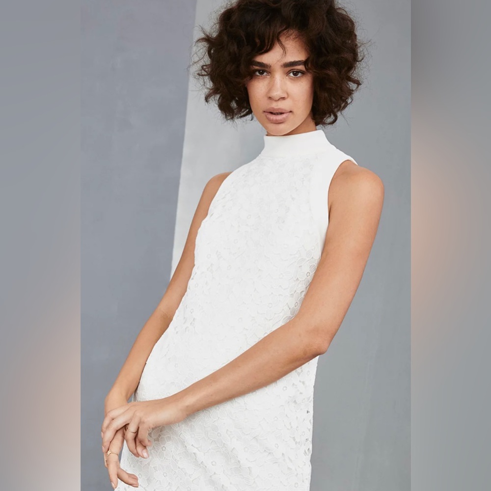 AMSALE Little White Dress - High Neck Shift